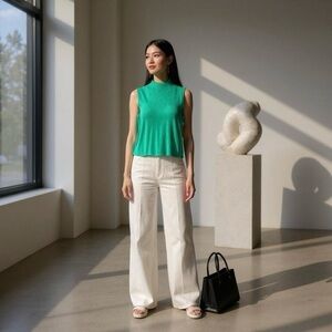 Ribbed Mock Neck Tank Top Sz XL Green Sleeveless NWT Minimal Capsule Clean Girl